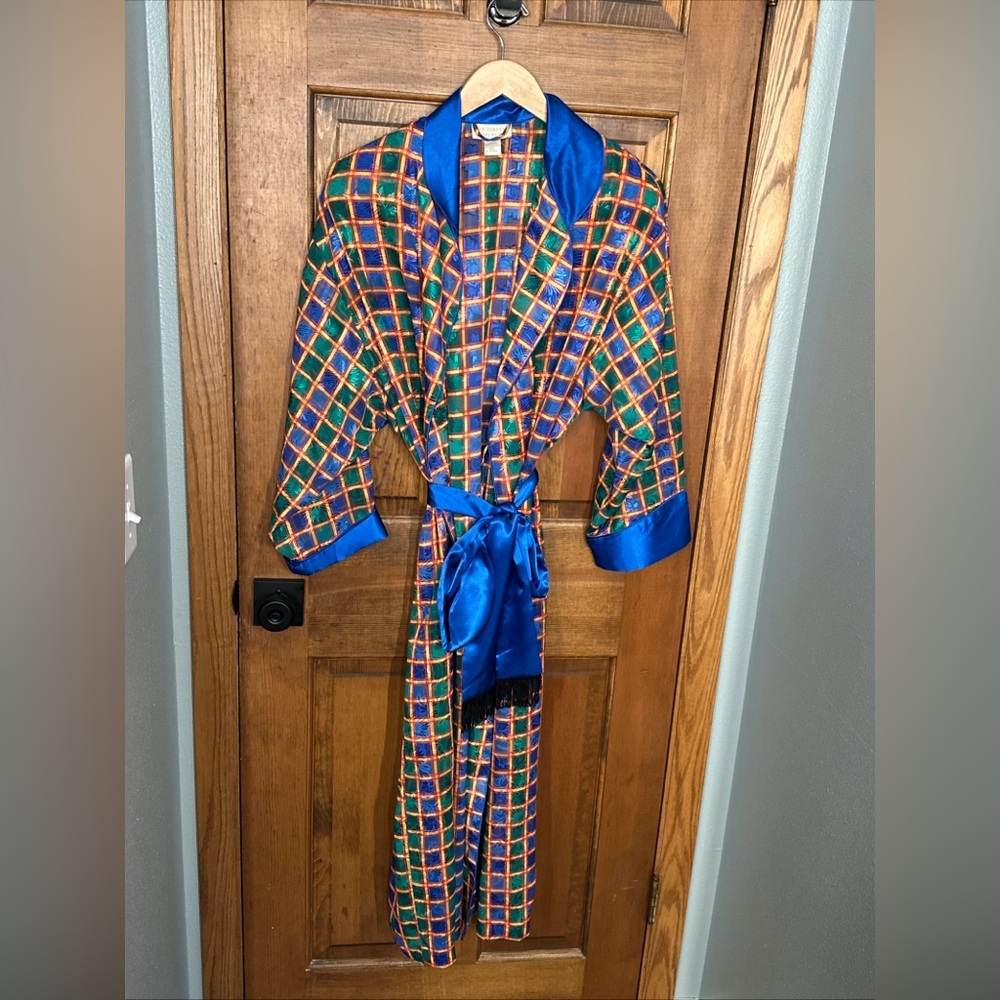 Vintage Victorias‎ Secret VS Long Robe Gold Label M / L Blue Green Yellow Fringe